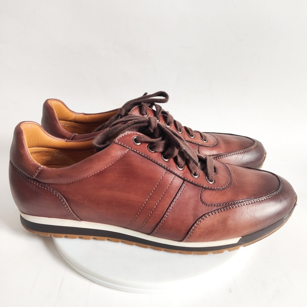 Magnanni Leather Sneakers Mens 8.5 41.5 Ibiza Brown Low Top Lace Up Luxury Shoes - Picture 9 of 11